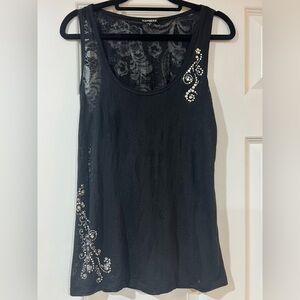 Express Black Tank Size Small w Gorgeous Rhinestone Embellishment. Back Design